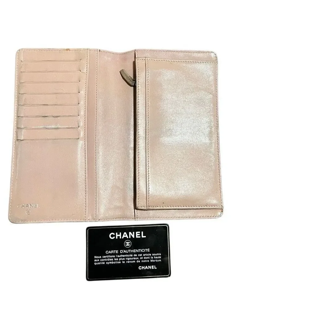 Black pink Chanel lamb skin long quilted bifold wallet card holder